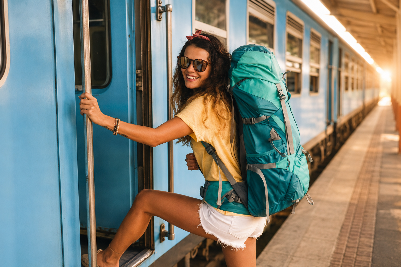 Traveling clinician boarding a train