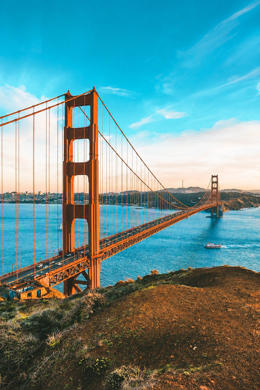 Golden Gate Bridge in San Francisco at golden hour