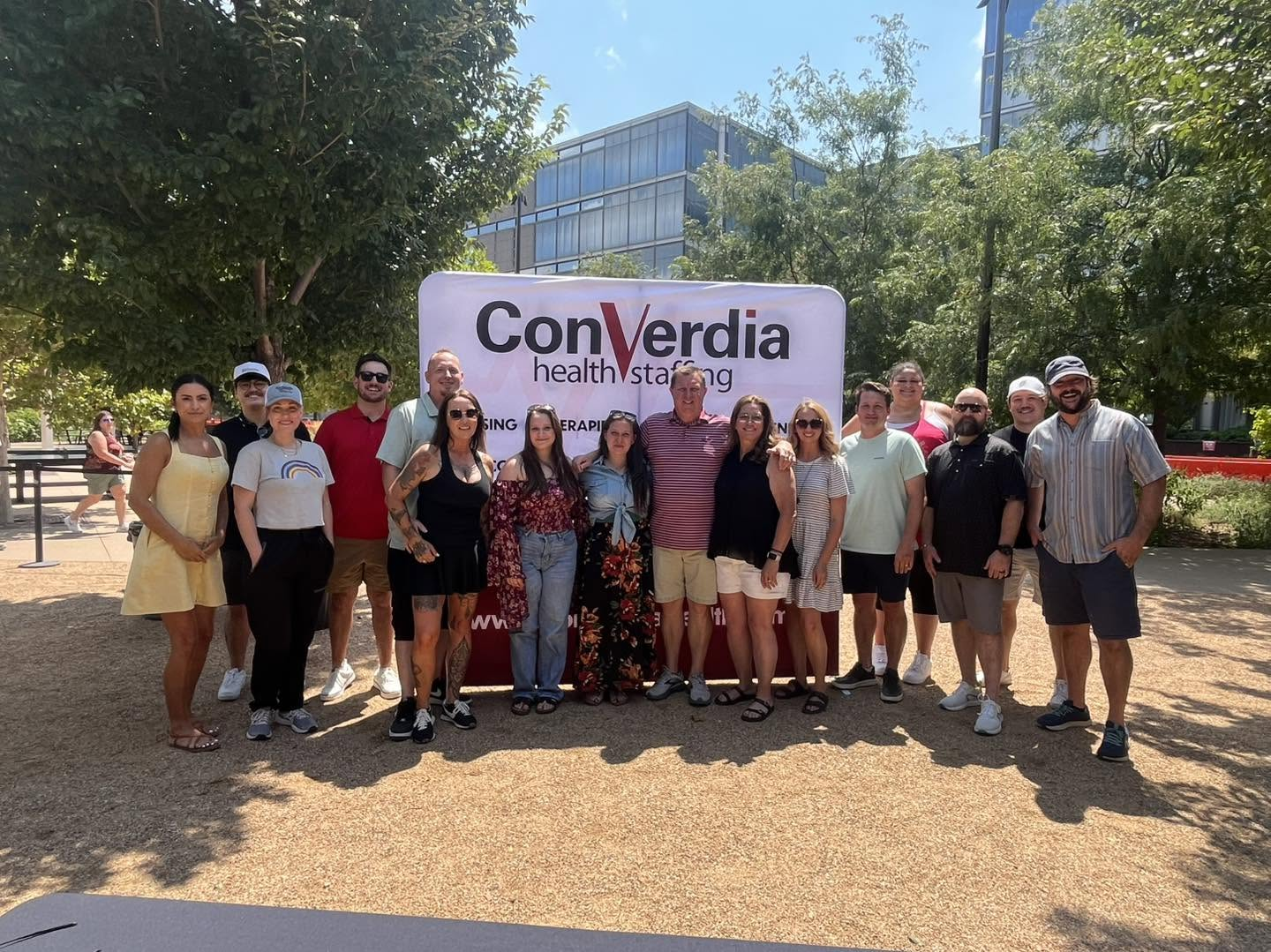 Converdia Health Staffing team gathered at an outdoor event